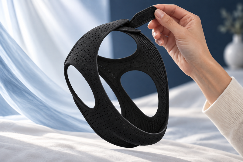 RestHaven editorial image: open crown fastening with generous slack visible in a hand.