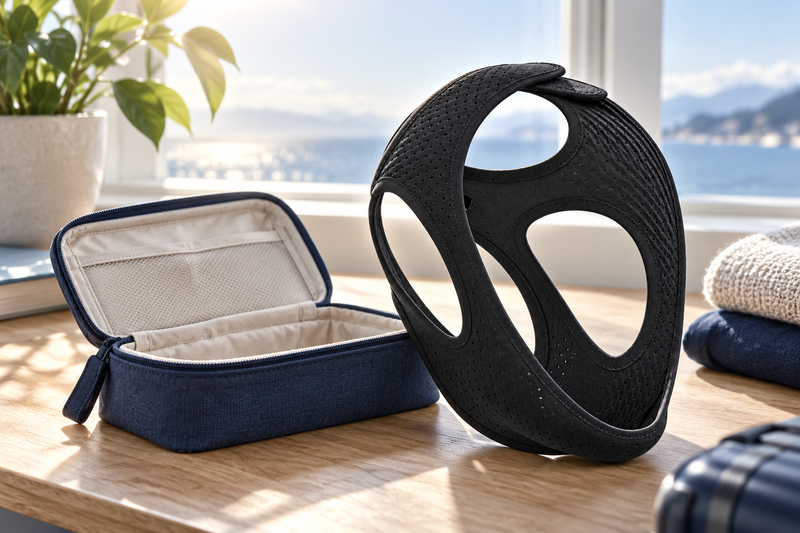 RestHaven editorial image: completely dry strap beside an open clean fabric pouch near a window.