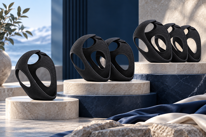 RestHaven editorial image: one, two and three black straps arranged in three clearly separated groups.