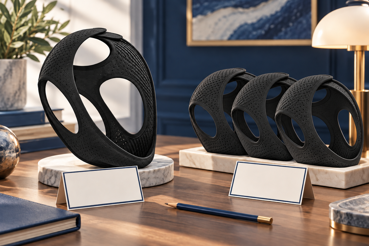 RestHaven editorial image: two product groups on a desk with blank price cards and a pencil.